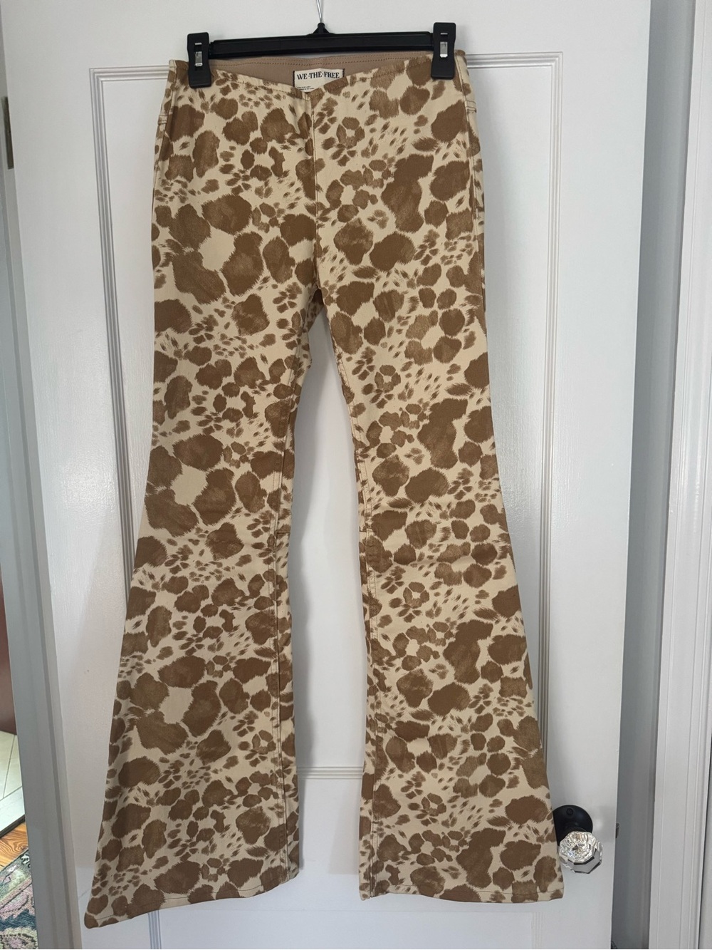 We The Free Cream and Brown Animal-Print Flare Jeans